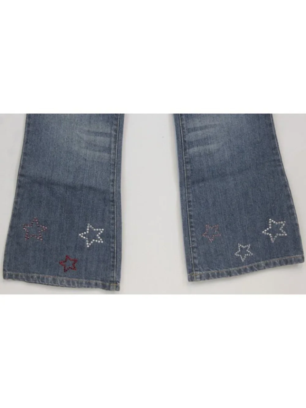 2007 Gymboree School Girls Rock Denim Jeans sz 7 Star Rhinestones Flare Fade NWT